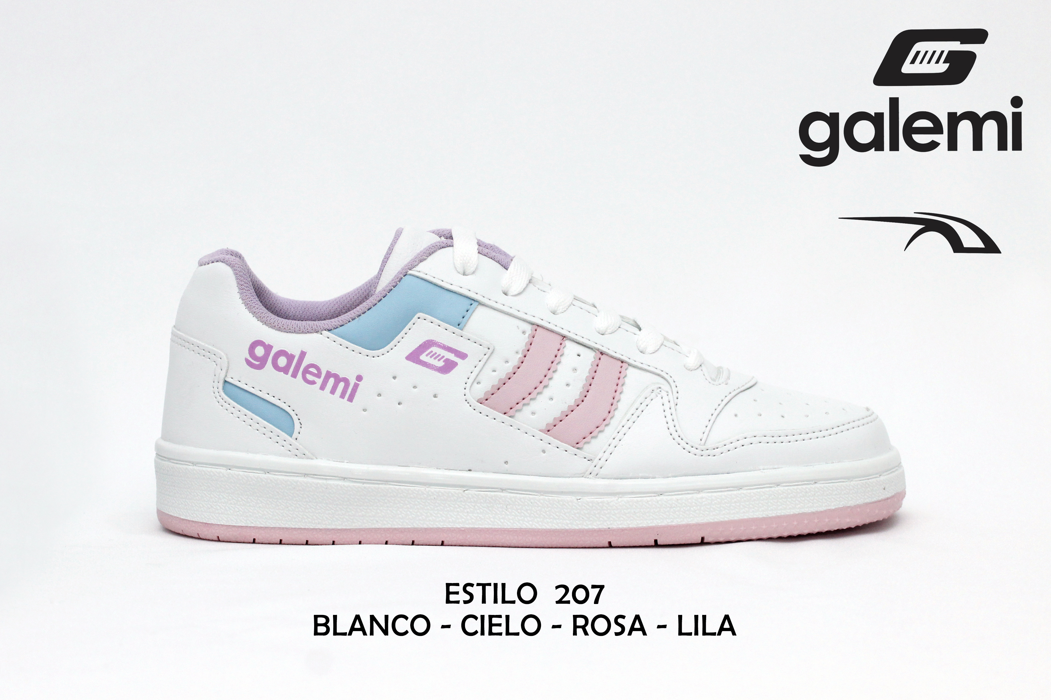 estilo 207 combinación Blanco-Cielo-Rosa-Lila